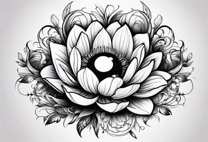 Flower with human eye in the center and petals falling tattoo idea