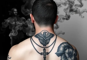 Saint judas realistic and smoke background tattoo idea