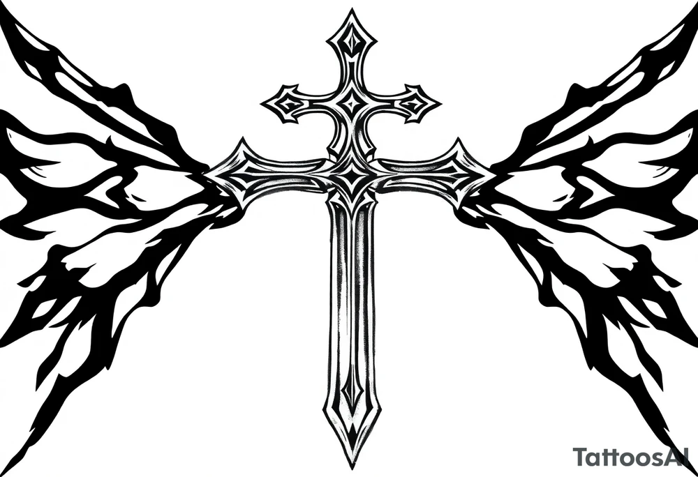 Gothic style cross with sword handle tattoo idea