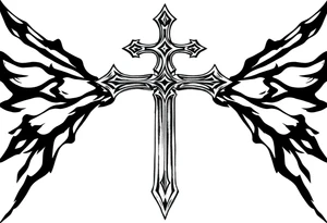 Gothic style cross with sword handle tattoo idea