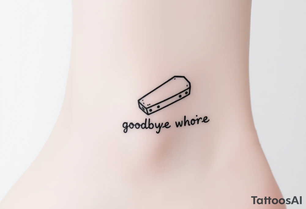 A peanut in a coffin with the words goodbye whore tattoo idea