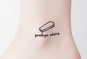 A peanut in a coffin with the words goodbye whore tattoo idea
