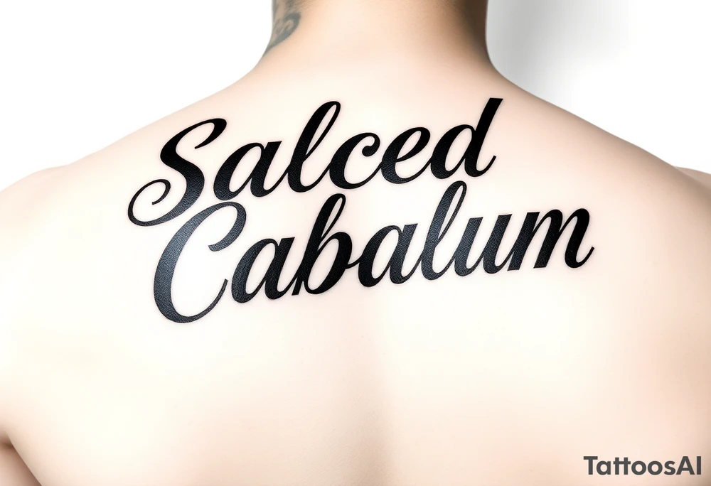 Script tattoo, LA Chicano style, style like alecki ramos the tattoo artist, I need it to say both my last names - Salcedo and Cabalum. One on top of the other. I need it to spread across the top half of my back, touching the top of shoulder blades. tattoo idea