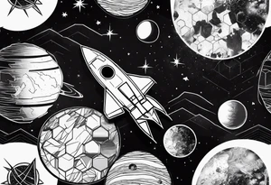 hexagon pattern solar system with a space shuttle tattoo idea