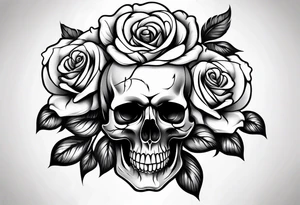 black upper arm sleeve skull rose tattoo idea