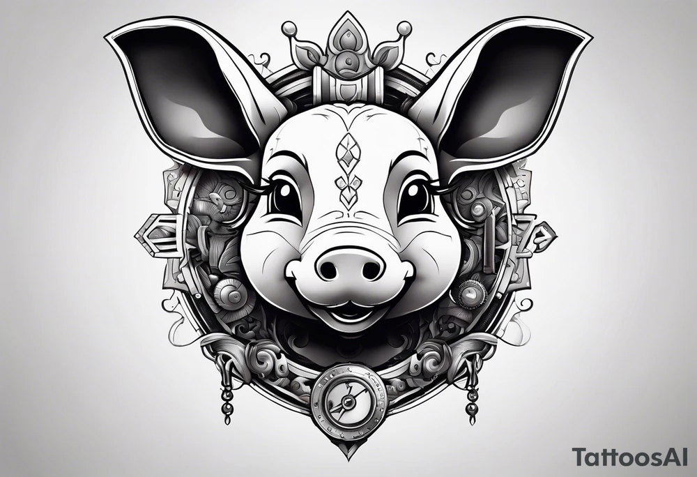 Looks like a rabbit cartoon pig with a mechanical heart tattoo idea