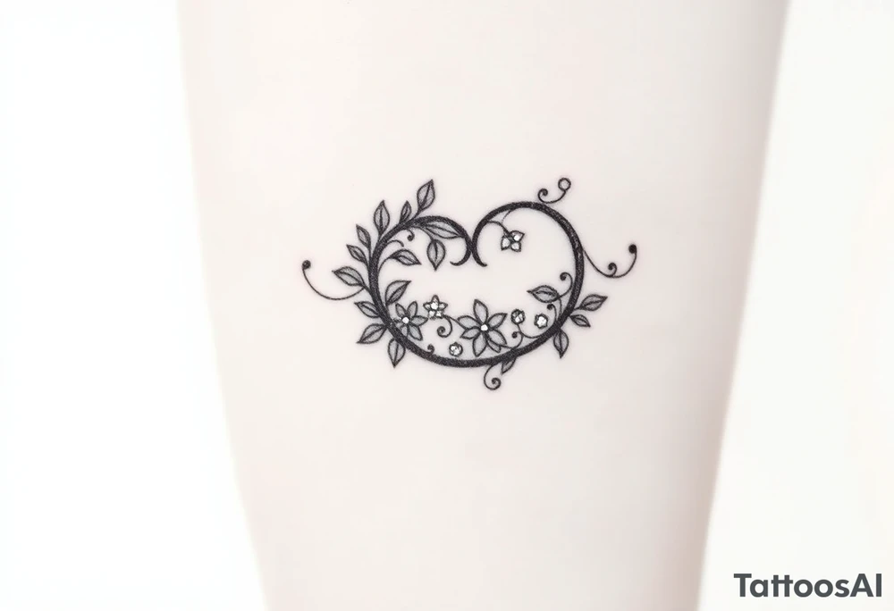 An elegant intertwined wedding band, with delicate floral engravings and sparkling diamond details, symbolizing eternal love. tattoo idea