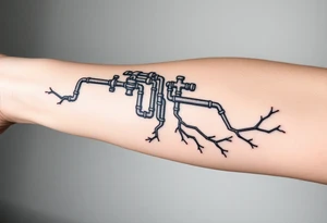 System of pipes that transitions and transforms at the end into thick 
veins of forearm tattoo idea