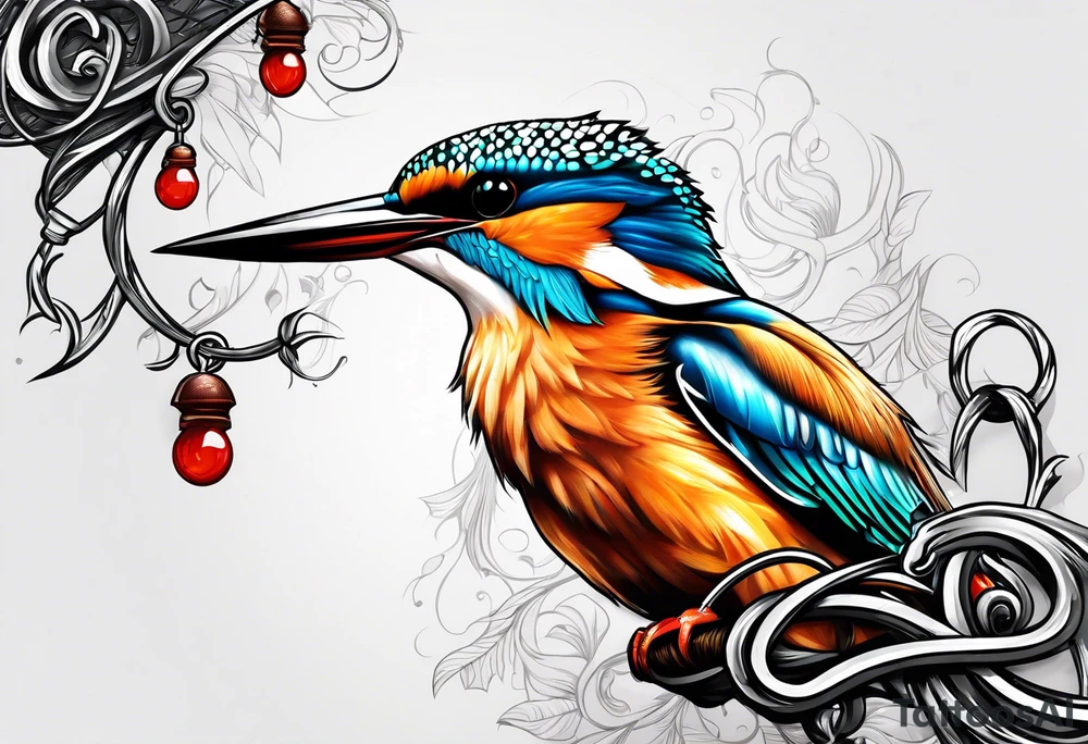 a kingfisher is trapped in a lot of chain tattoo idea