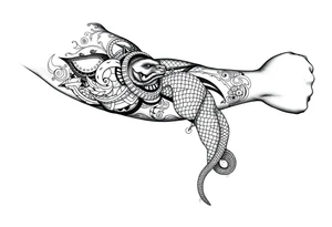 Sicilian Forearm tribal sleeve with patterns and symbols with snake scales tattoo idea