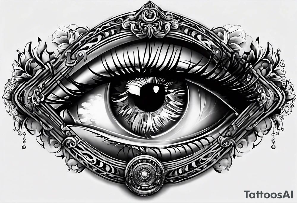 eye with open gate in the middle tattoo idea