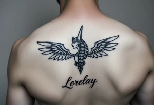 Créame un diseño en miniatura para el bíceps de un personaje principal chica 
de la cultura de egipcia con el nombre de lorelay escrito por debajo del diseño tattoo idea