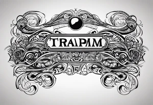 tramp stamp with the words “tramp stamp” with neotribal line art on either side tattoo idea