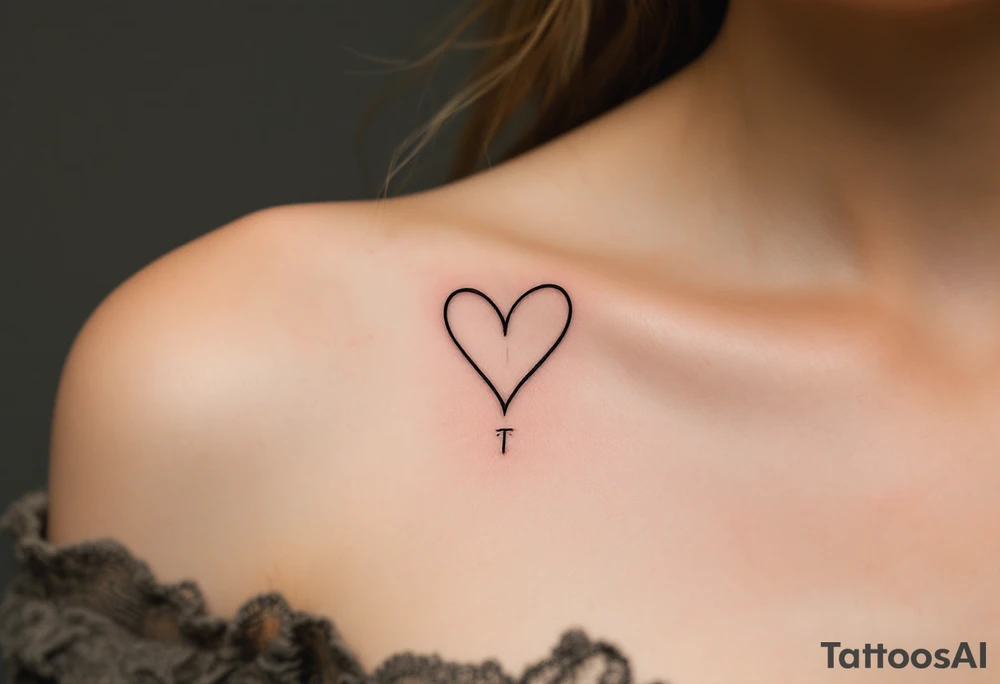 A single continuous-line heart forming the shape of the letter "T", creating a minimalist yet meaningful design. tattoo idea