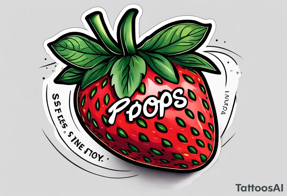lonely strawberry wrapped in banner saying Pops tattoo idea