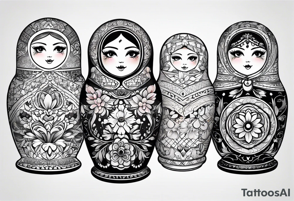 Matryoshka with large pattern around it tattoo idea