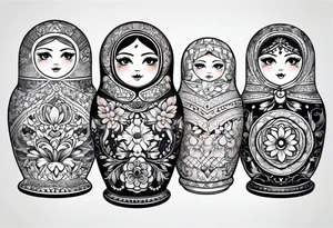 Matryoshka with large pattern around it tattoo idea