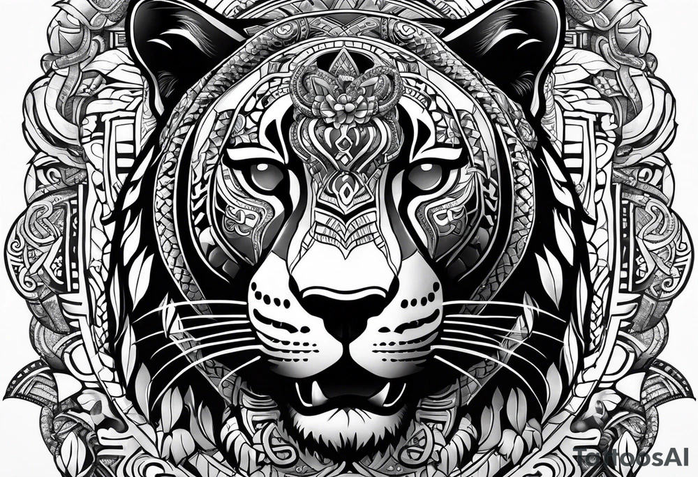 aztec black jaguar with snake tattoo idea