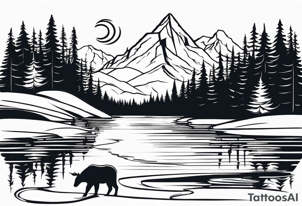 Mountain scene with a river with a subtle peace sign. Use IT IS WELL written in the scene tattoo idea