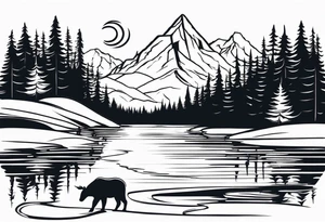 Mountain scene with a river with a subtle peace sign. Use IT IS WELL written in the scene tattoo idea