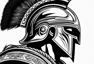 greek spartan warriors black face under the helmet, holding a spear tattoo idea