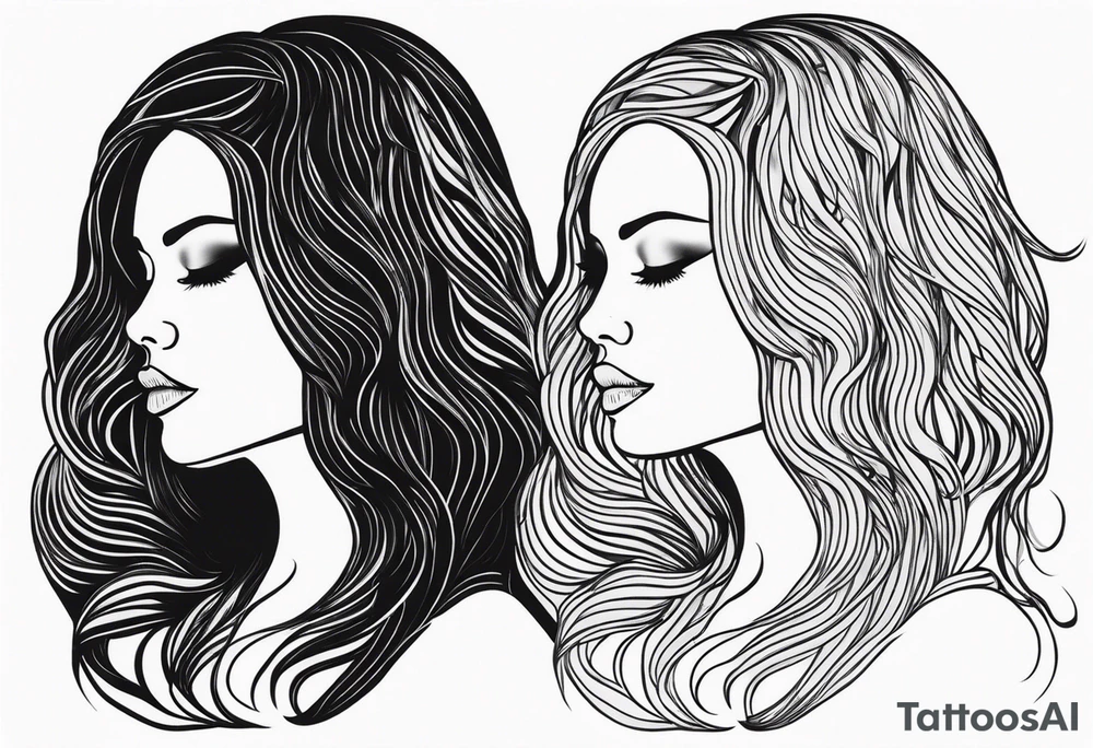 Couple black silhouette woman has long hair tattoo idea