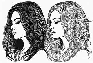Couple black silhouette woman has long hair tattoo idea