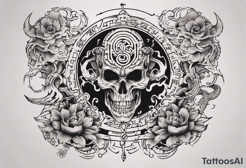 I want chest tattoo for men in japanese style . Tattoo may include some symbols from these themes : gemini , snake,compas,travel, born 1989, thailand, ukraine , listen tattoo idea