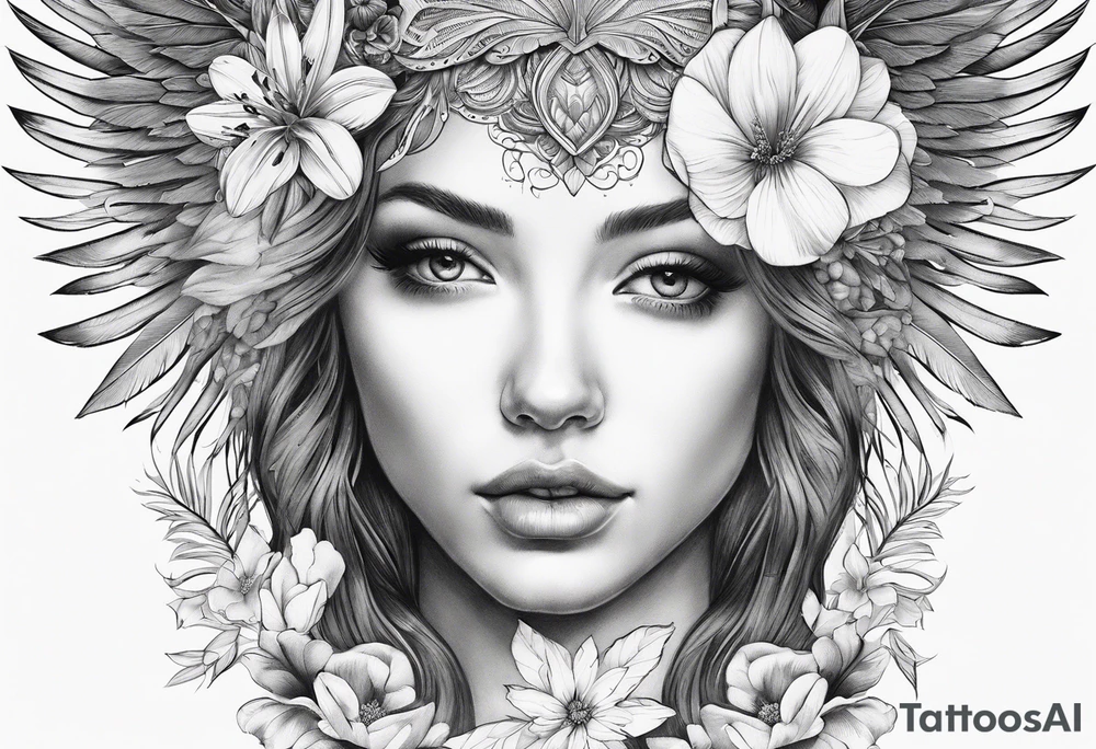 wing angel, flower, palm, sea tattoo idea