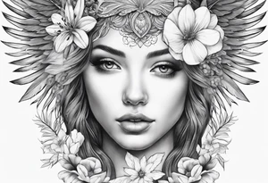 wing angel, flower, palm, sea tattoo idea