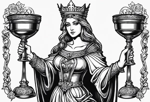 Saint Barbara holding a chalice with cannons behind her tattoo idea