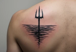 trident half way under calm water tattoo idea