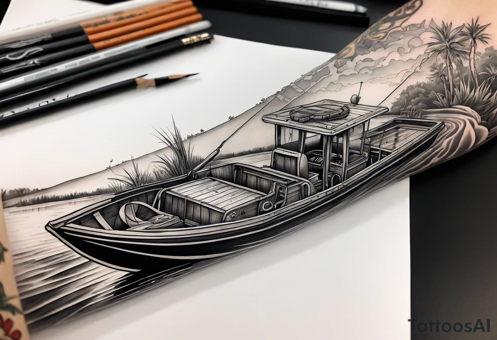 Arm sleeve airboat driving through the Everglades tattoo idea