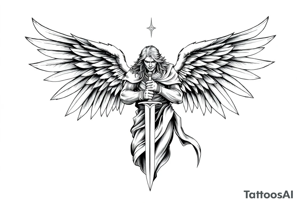 Holy Archangel, Biblical, Christianity, Heavenly Army, Hebrew, Guards of Christianity, Holding a sword, having six wings, seraphim tattoo idea