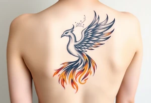 magnificent phoenix rising from golden flames with trailing embers tattoo idea