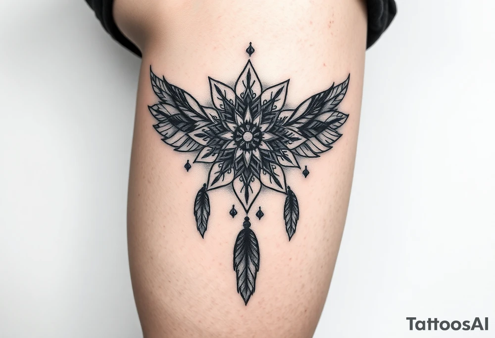 spiritual feathers ornamental mandala shaman tattoo idea