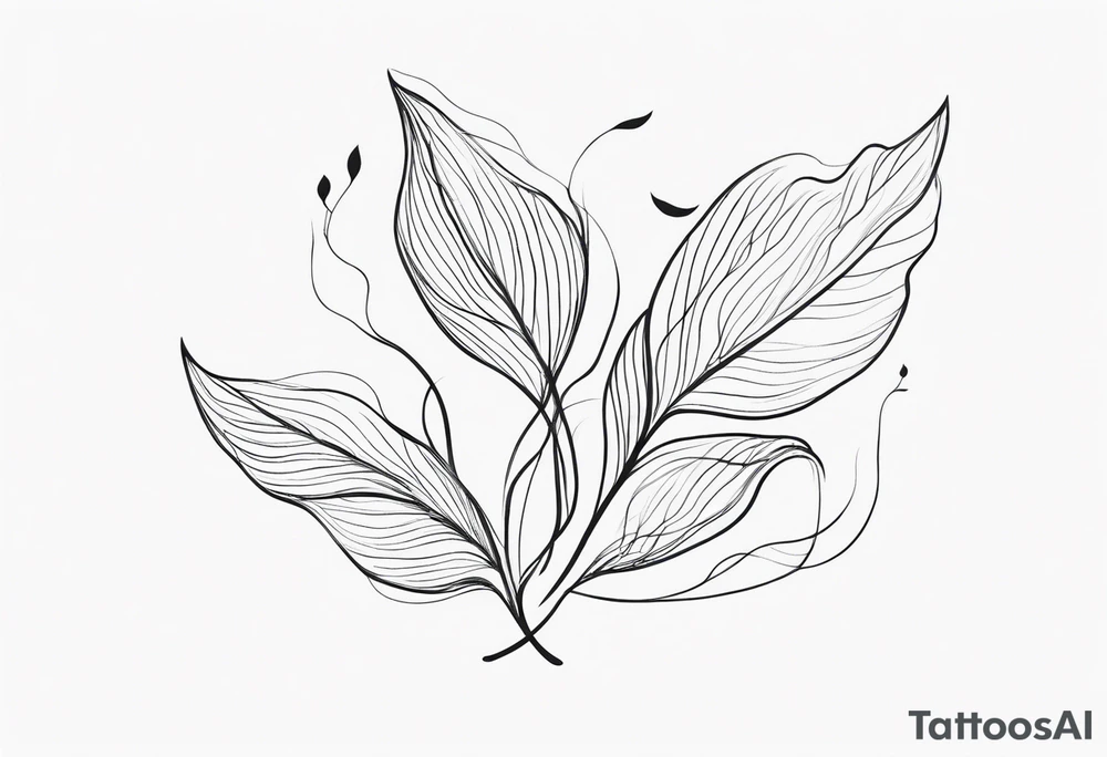 Create a delicate tattoo with beautiful flowing and delicate leaves in fineline minimalistic style tattoo idea