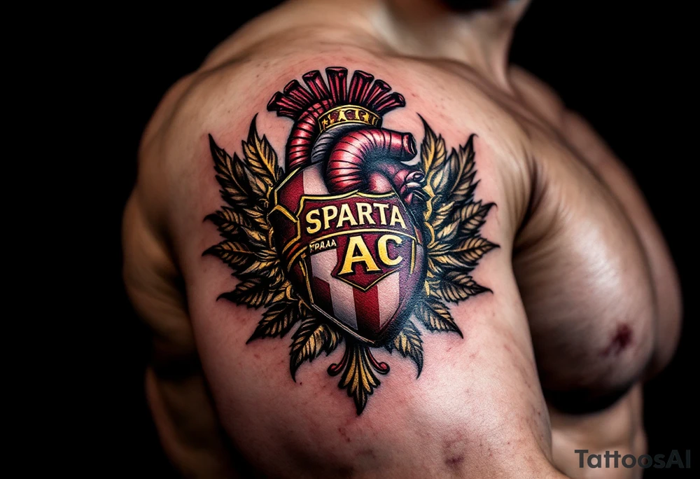 The AC Sparta Praha crest inked over the heart in rich claret and gold, with subtle shading to give a 3D effect. tattoo idea