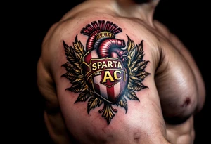 The AC Sparta Praha crest inked over the heart in rich claret and gold, with subtle shading to give a 3D effect. tattoo idea