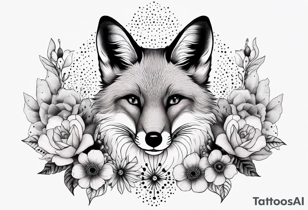 fox, realistic, face, flowers tattoo idea