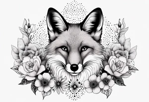 fox, realistic, face, flowers tattoo idea