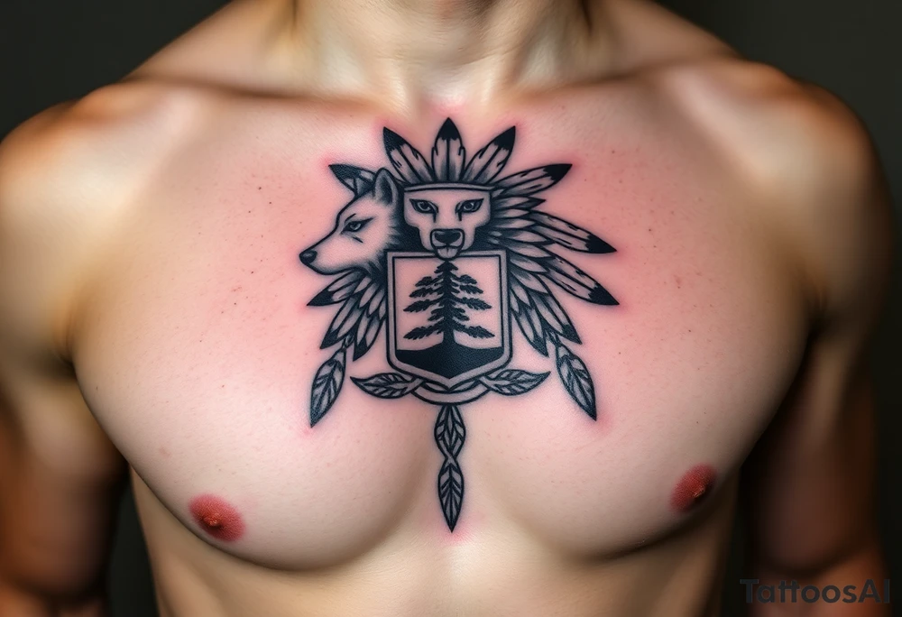 Native American tribal symbol ( wolf, eagle, bear, tree, etc ) with a Caudle emblem or crest tattoo idea