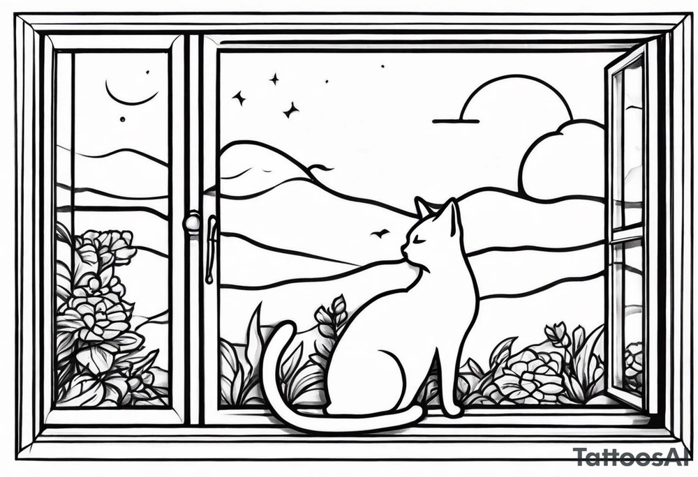 cat and small dog looking out window tattoo idea