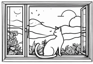 cat and small dog looking out window tattoo idea