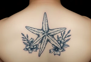 Starfish and sea flora done in the style used during World War Two tattoo idea