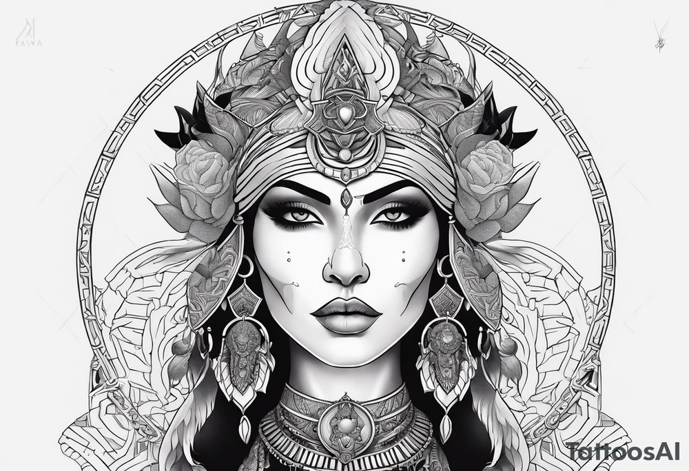 kali ma, alien goddess, valkrye, aries, pirate, divine feminine, zenza resonance, pachamama, lotus azul, blank panther, eagle, skull, 5D, nueva gaya, dna 12 tattoo idea