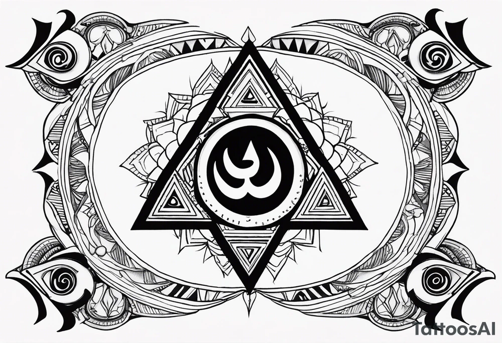 Om symbol with third eye and pyramids tattoo idea