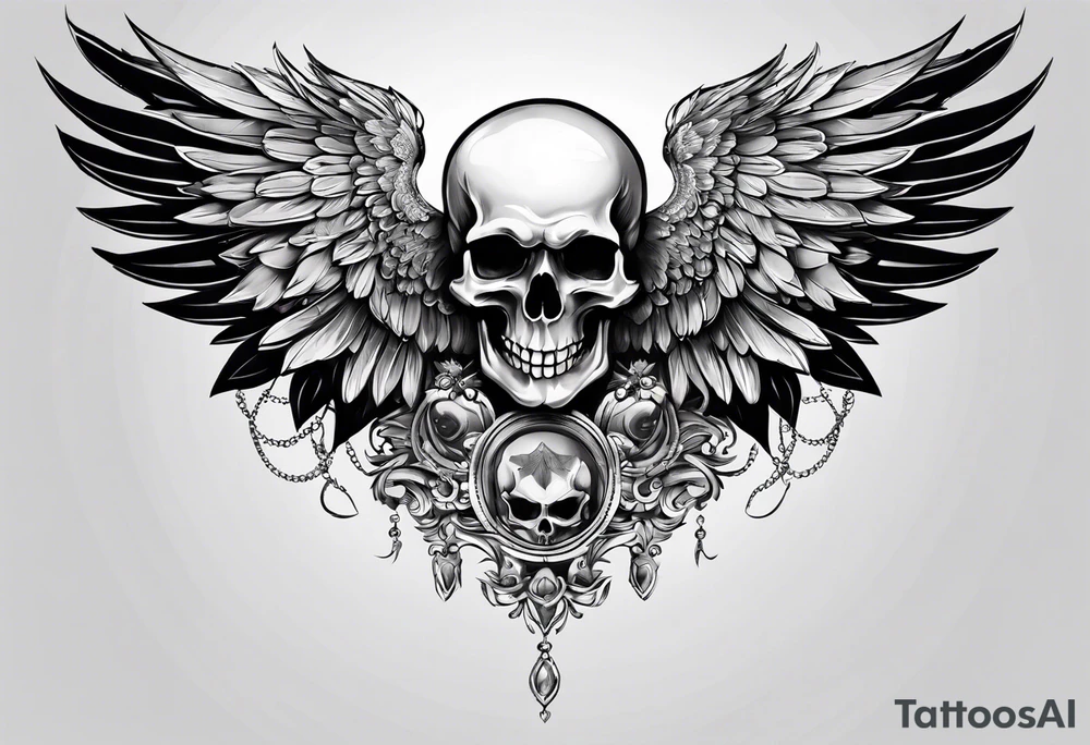 Stomach tattoo full wing and skull tattoo idea