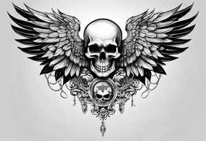 Stomach tattoo full wing and skull tattoo idea