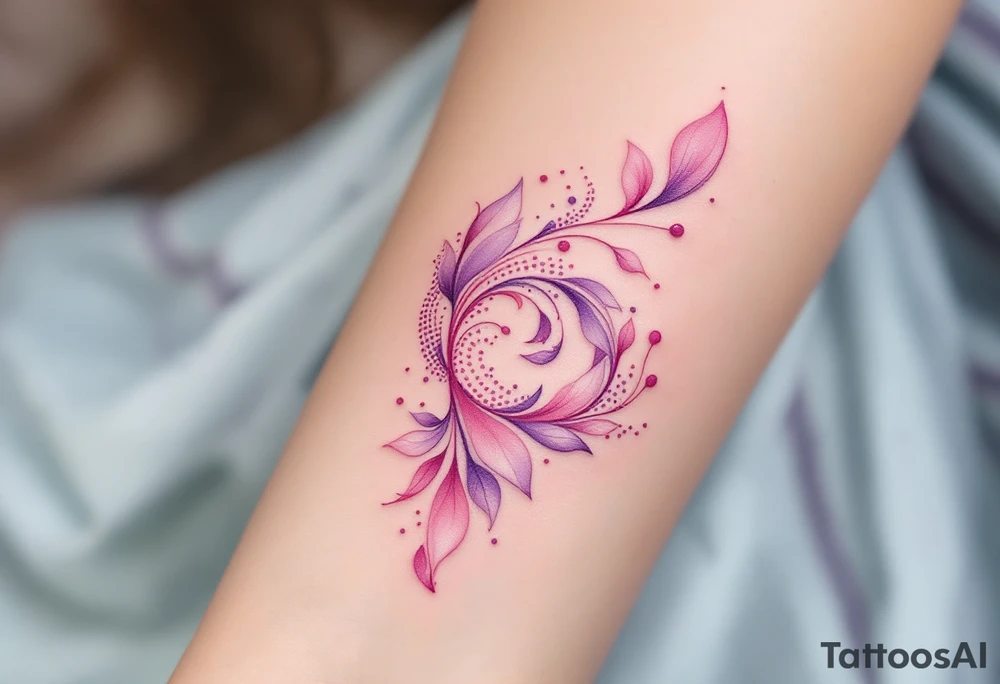 A pastel pink and lavender spiral with flowing petals, giving it a floral, dreamy appearance. tattoo idea